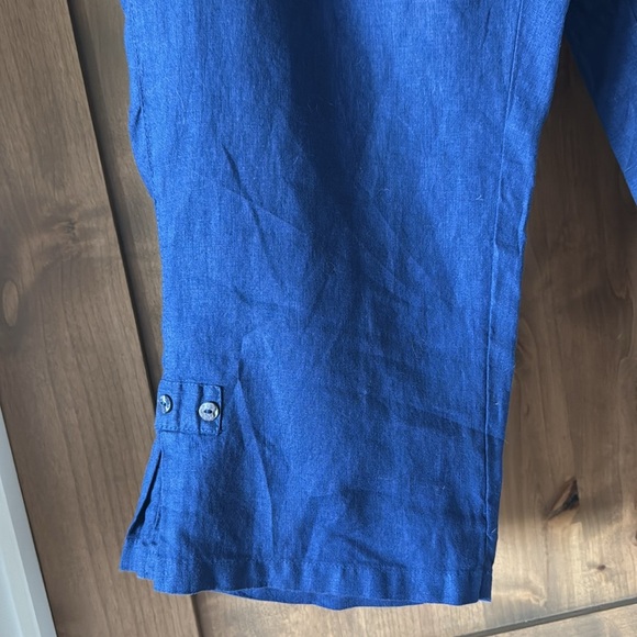 Click by Color Me Cotton 100% Linen Crop Pants Womens L blue pull on Lagenlook - Picture 2 of 9